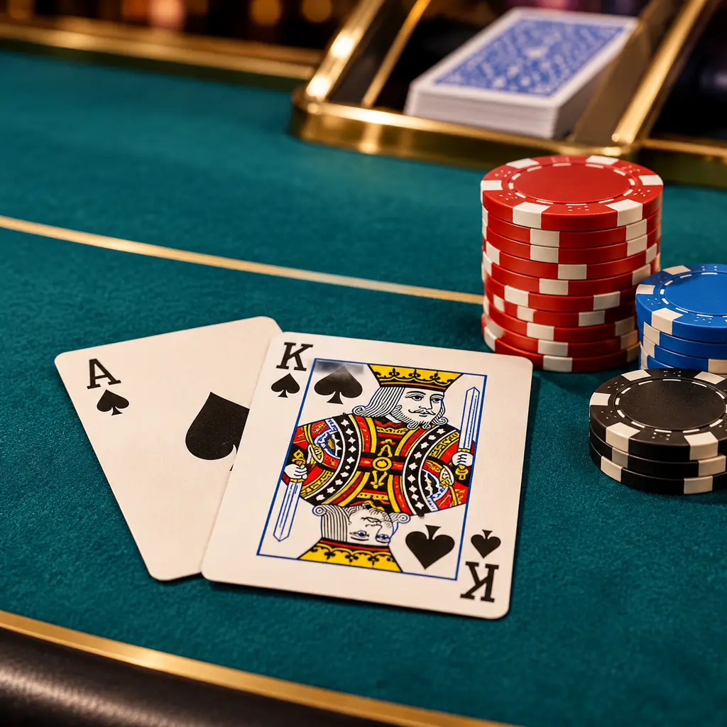Tangan kartu blackjack di meja kasino