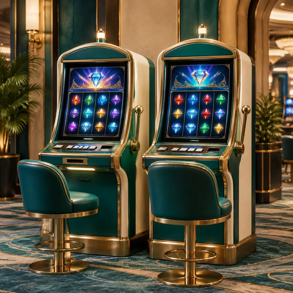 Mesin slot tanpa merek dengan simbol permata di ruang kasino